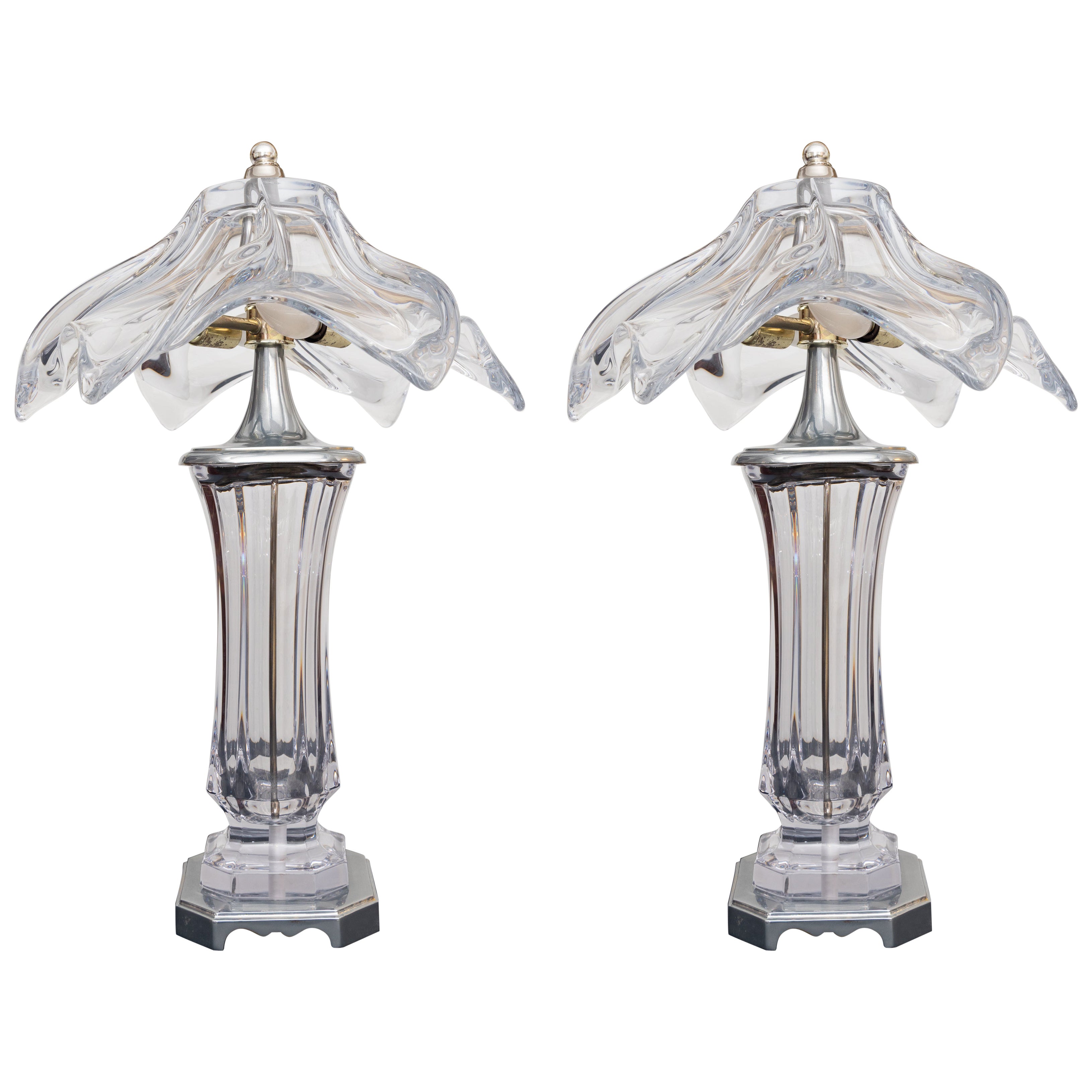 Paire de lampes en verre transparent du milieu du siècle dernier