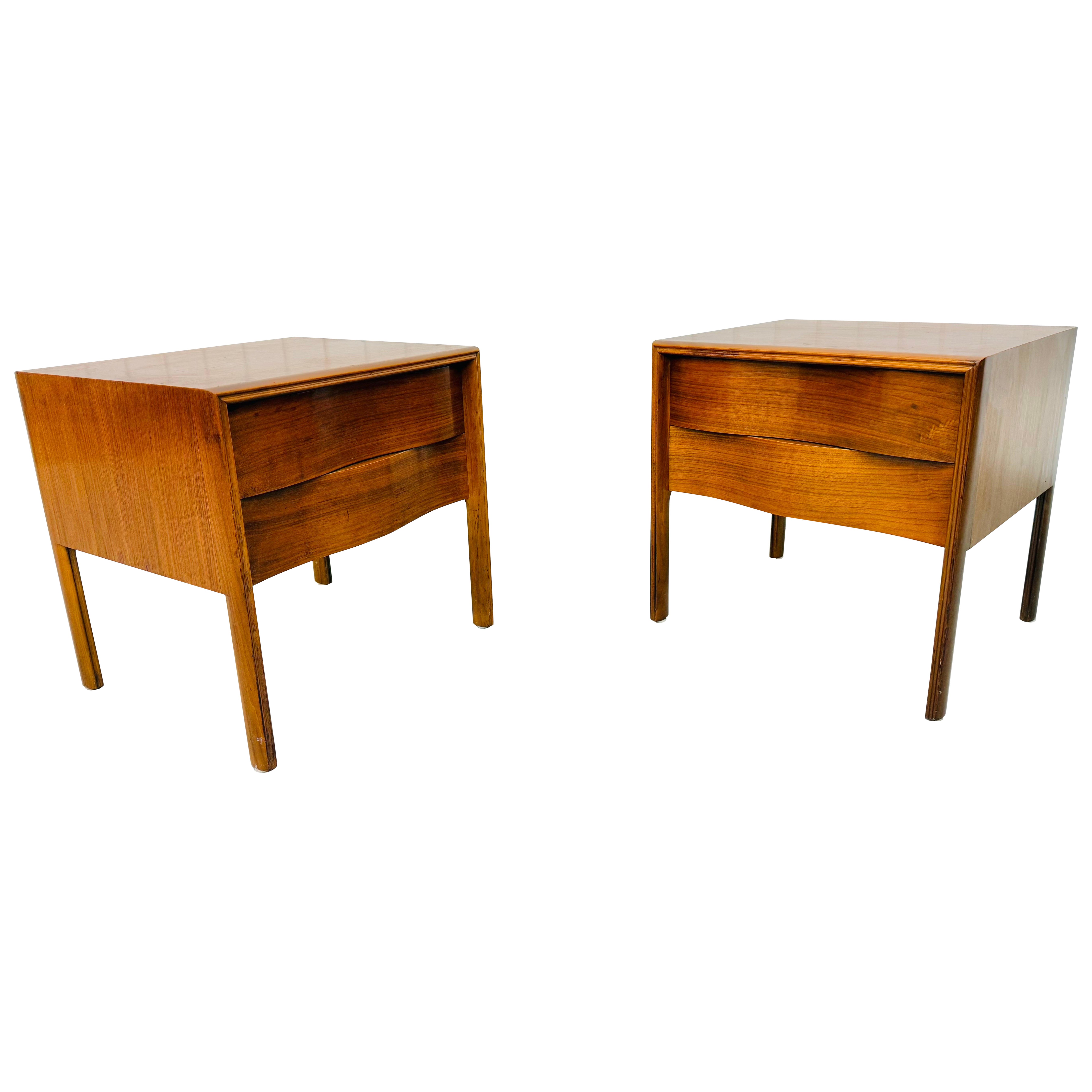 Mid-Century Swedish Modern Edmond Spence Wave Walnut Nightstands - Set of 2