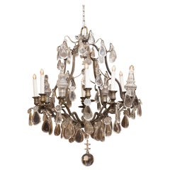 Vintage French Bronzed Metal and Crystal Chandelier