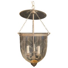 Wonderful Nickel Brass Blown Etched Laurel Glass Bell Jar Lantern Light Fixture