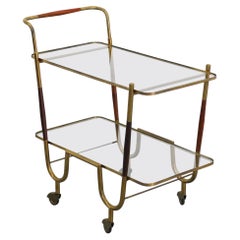 Ico Parisi Style Italian Bar Cart with Decorative Brass Frame by Cesare Lacca