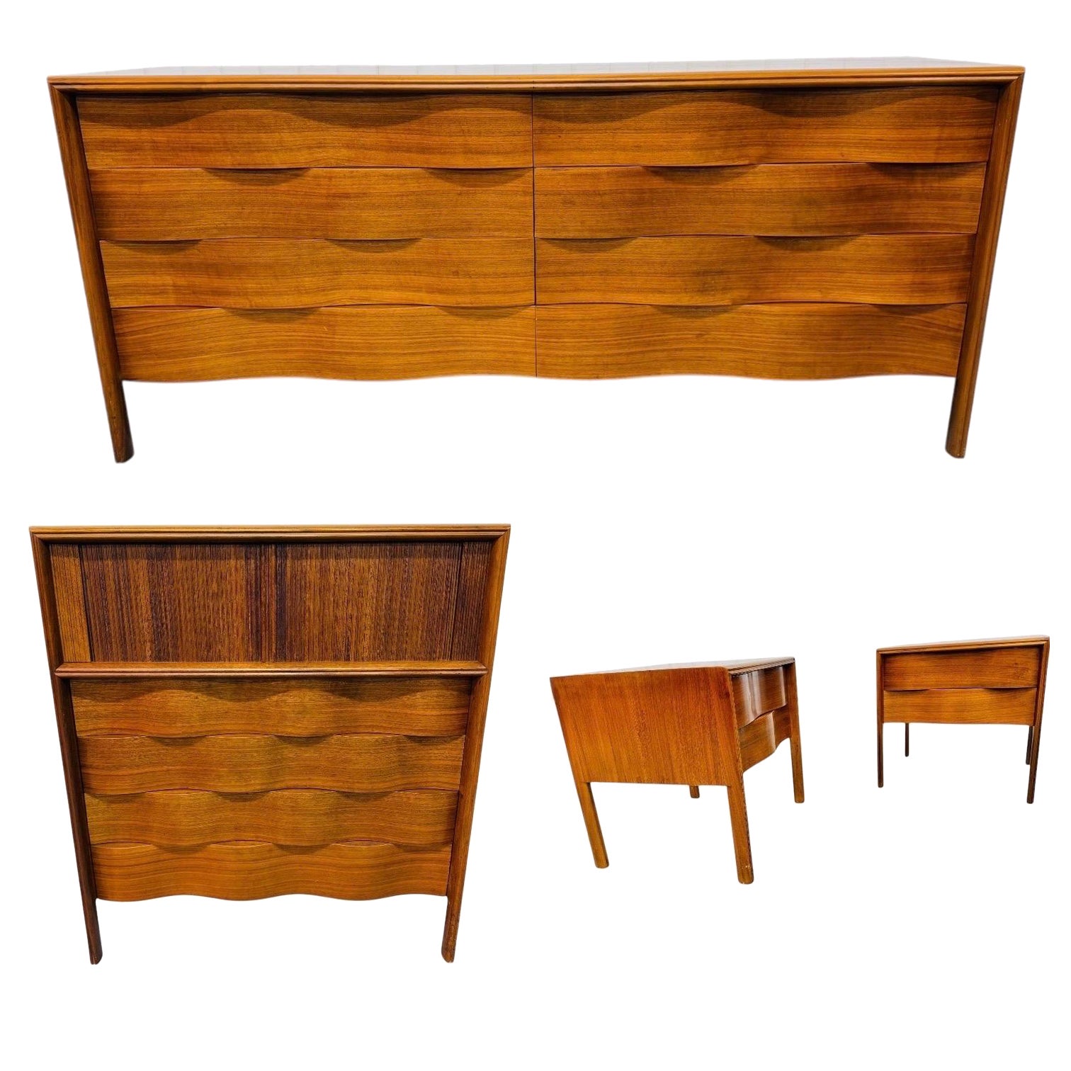 Conjunto de Dormitorio de 4 Piezas Edmond Spence Wave Nogal Moderno Sueco de Mediados de Siglo