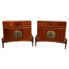 Vintage Sculptural Walnut & Bronze Nightstands by Helen Hobey Baker Inc.