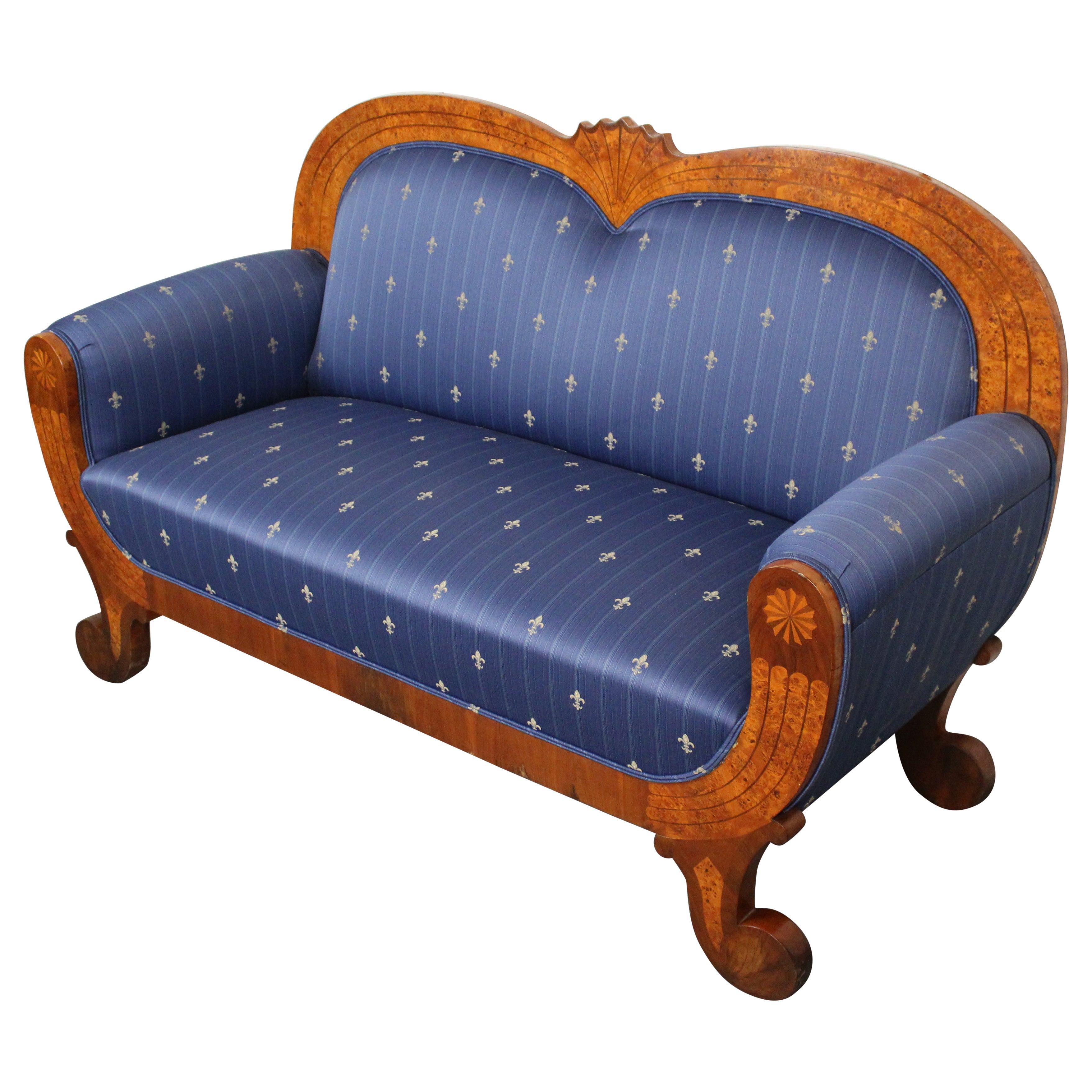 Antiker österreichischer Biedermeier Intarsien-Liegestuhl