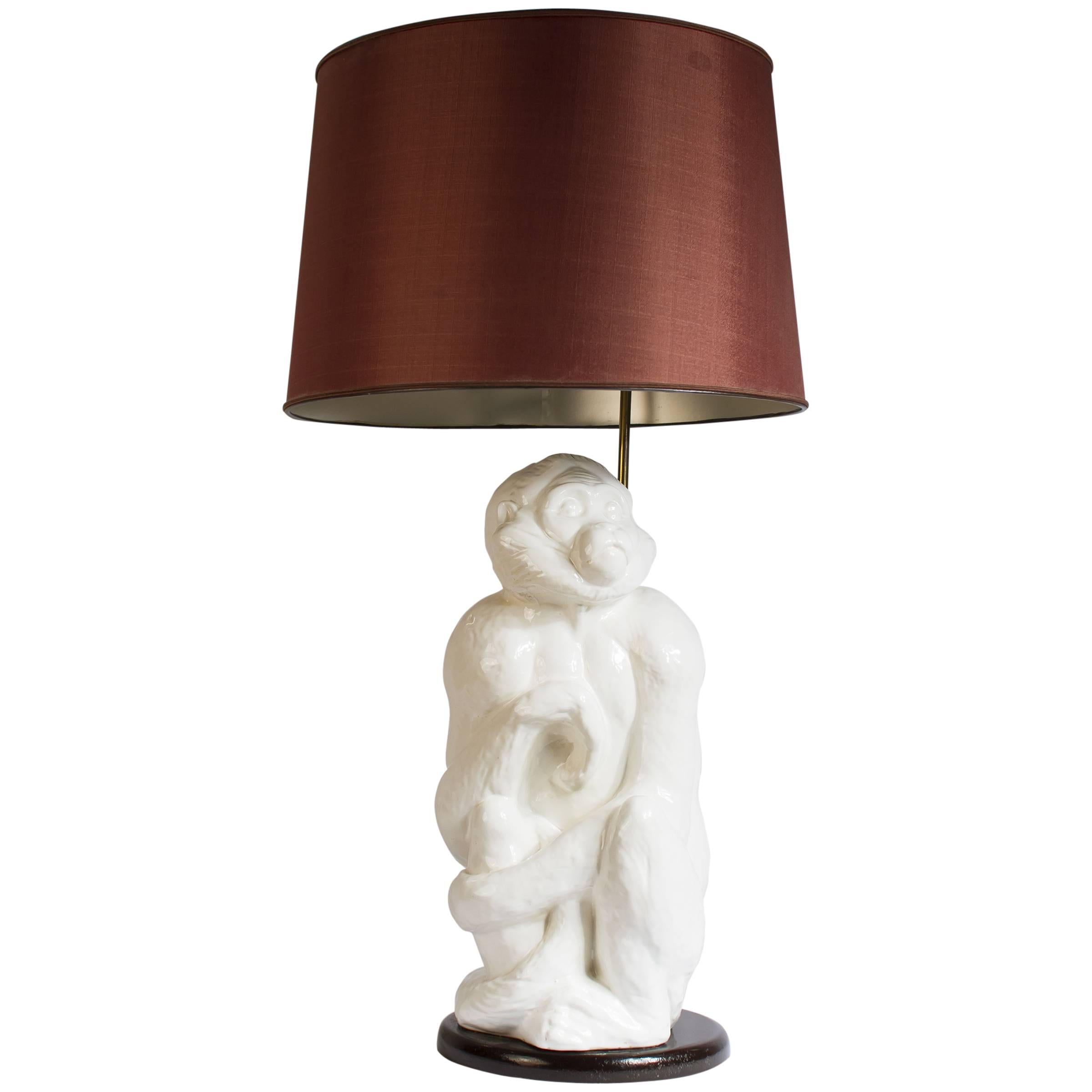 Italian Ceramic Monkey Lamp, 1950s For Sale