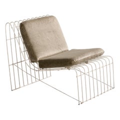 Brazilian Designer, Slipper Chair, Iron, Velvet, Brazil, 1950s