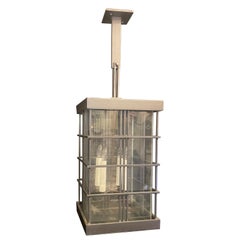 Wonderful Pair Iron Glass Modern Lantern Pendent Sconces Ceiling Light Fixtures