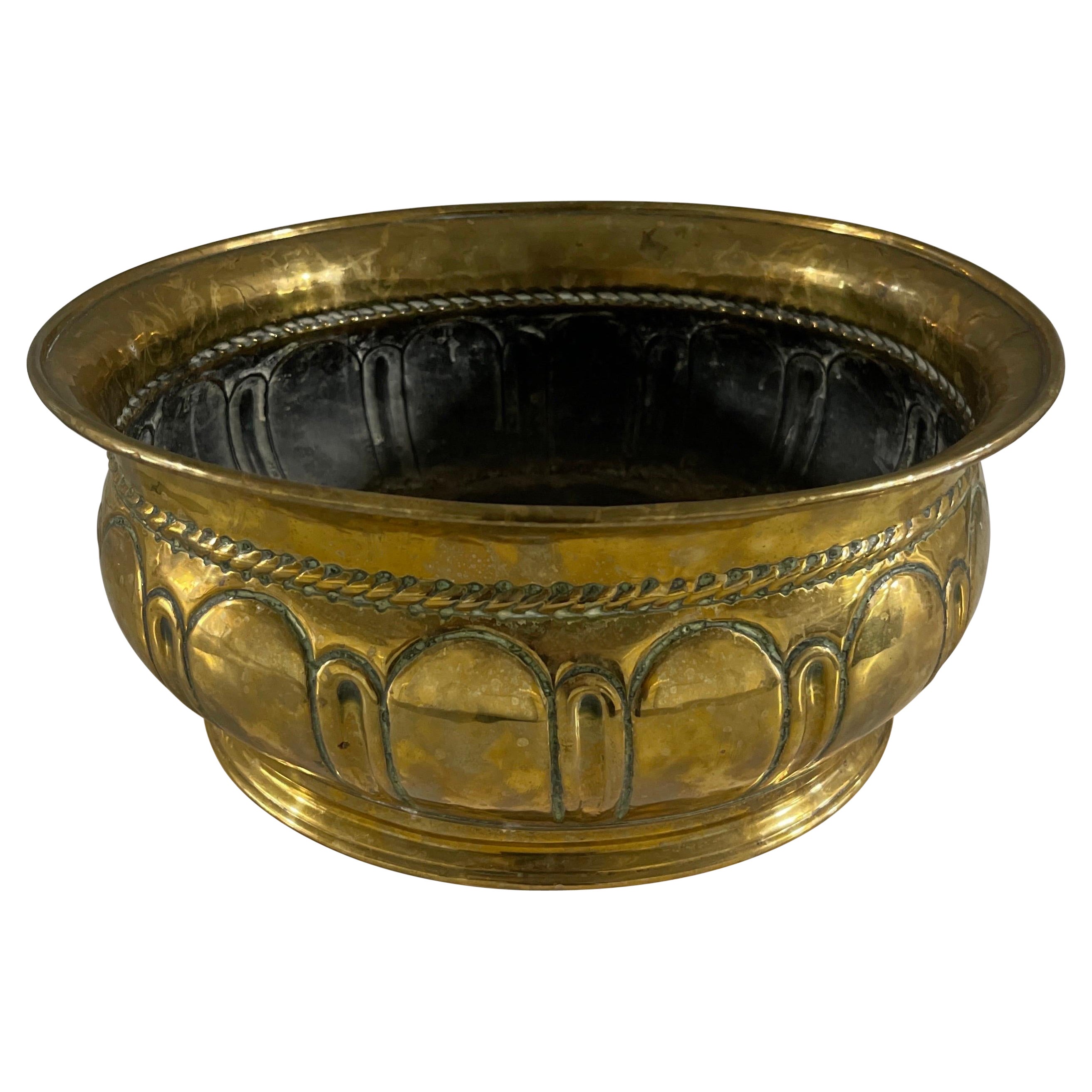 Jardinière ou jardinière ronde française en laiton poli, 19ème siècle