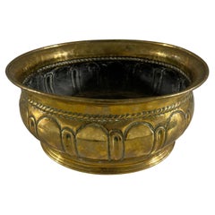 Antique French Polished Brass Round Jardiniere or Planter, 19th Century