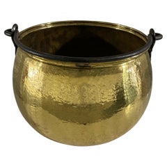 French Polished Brass Round Jardiniere or Planter with a Handle, 19th Century