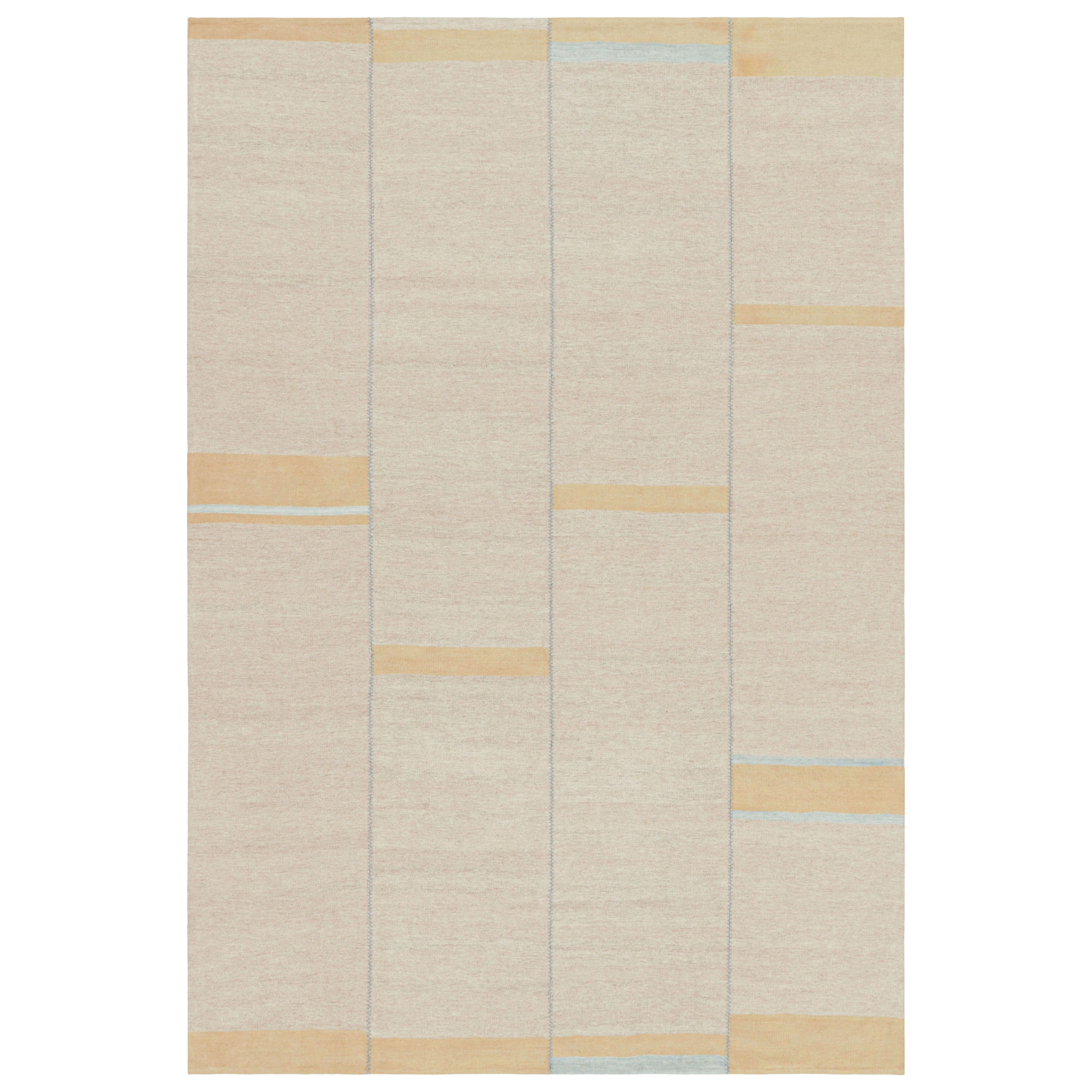 Rug & Kilim's Contemporary Kilim, Beige con strisce blu, accenti dorati