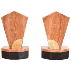 Art Deco Rouge Marble and Onyx Bookends, Circa 1930s