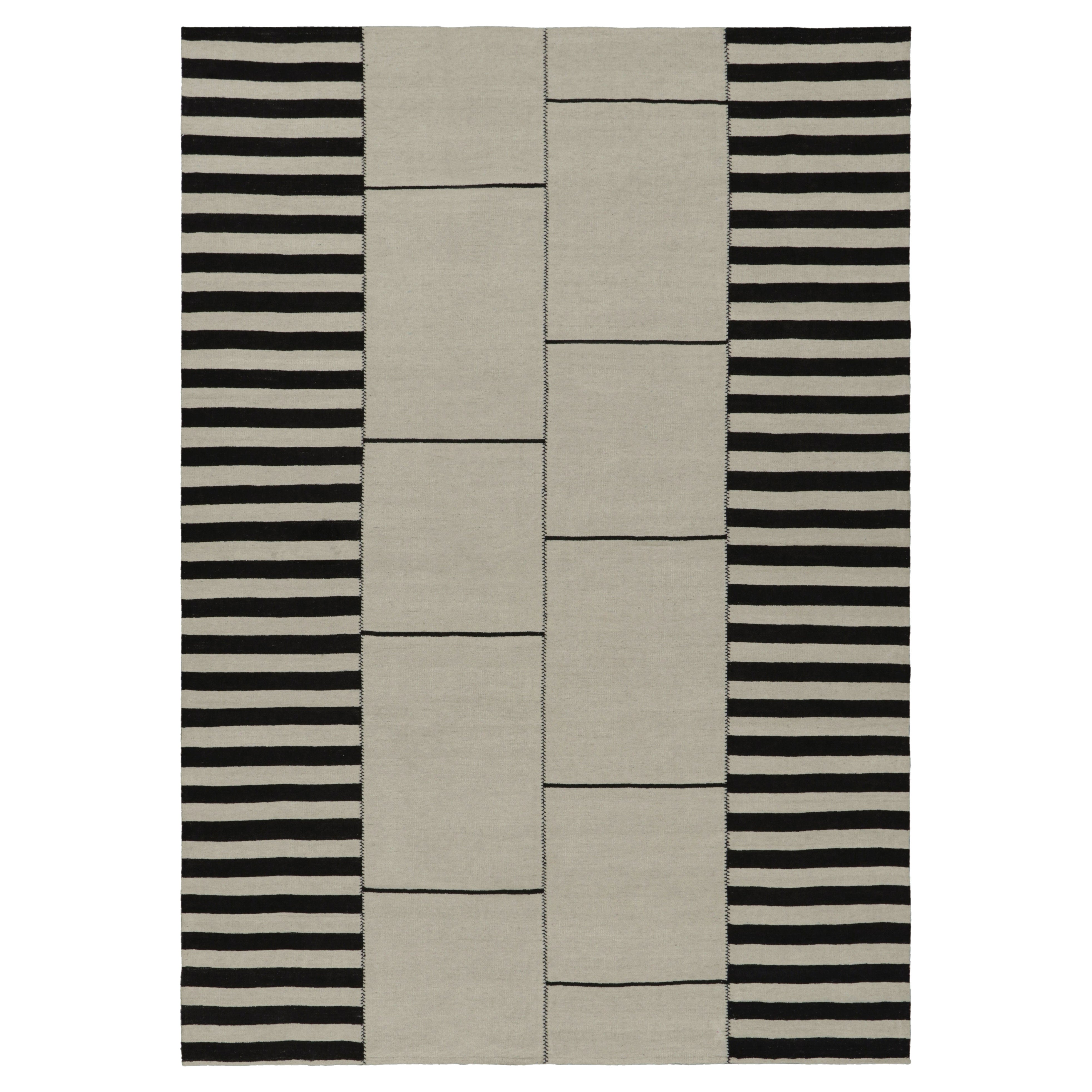 Rug & Kilim’s Contemporary Kilim, White with Black Textural Stripes