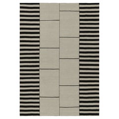 Rug & Kilim’s Contemporary Kilim, White with Black Textural Stripes