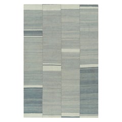 Rug & Kilim’s Contemporary Kilim with Textural Blue and Gray Stripes