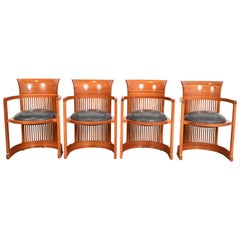 Frank Lloyd Wright for Cassina Arts & Crafts Cherry Wood Barrel Chairs, Set of 4