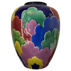 1920er Jahre Art Deco Japanische Awaji Mehrfarbige Regenbogen-Wolkenvase aus dem Sanpei Kiln