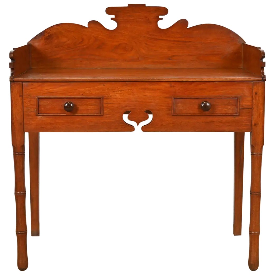 Antique English Victorian Carved Walnut Writing Desk or Console Table