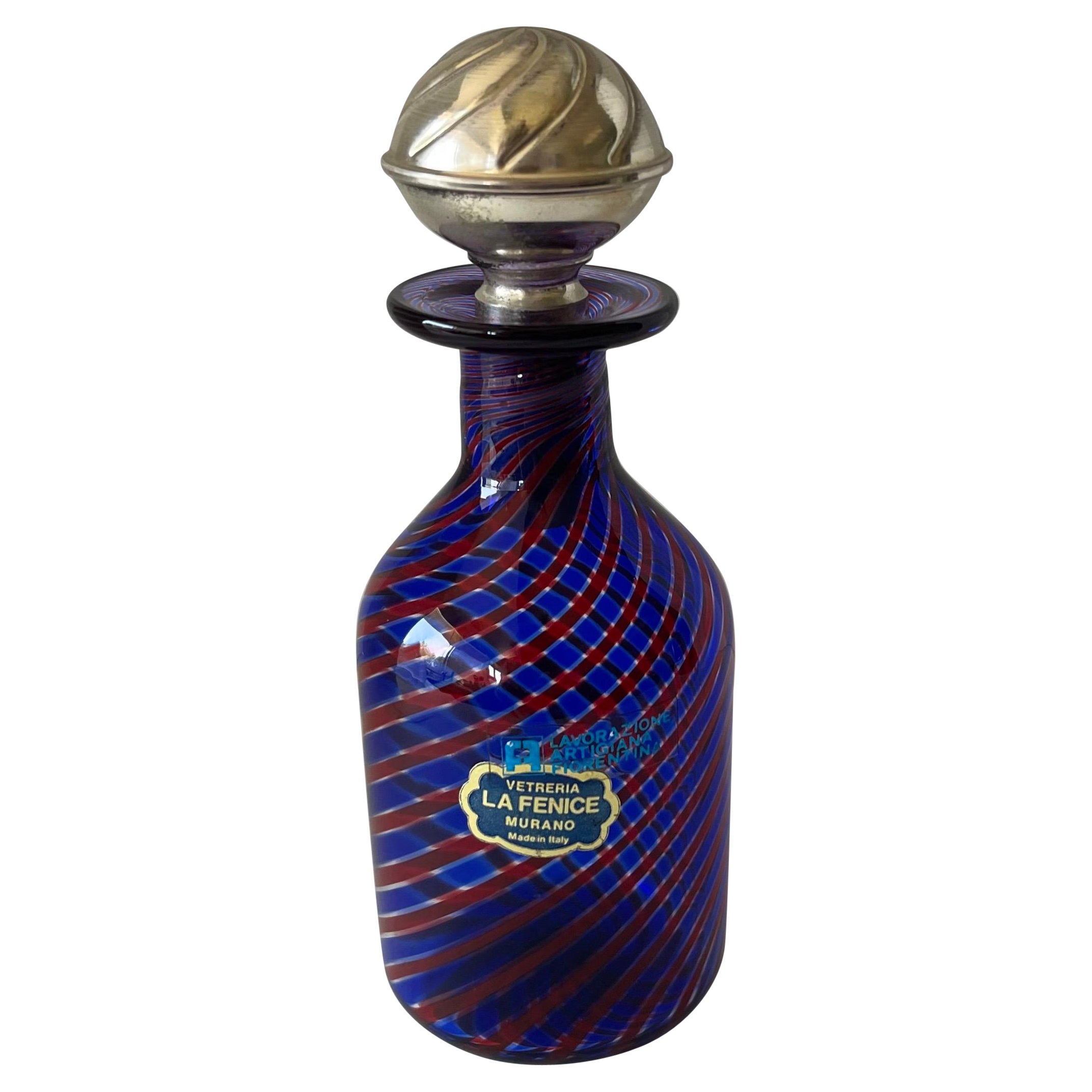 Italian Murano Swirl Glass with Sterling Lid Perfume Bottle