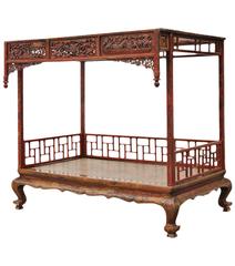 Antique Chinese Carved and Lacquered Canopy Bed