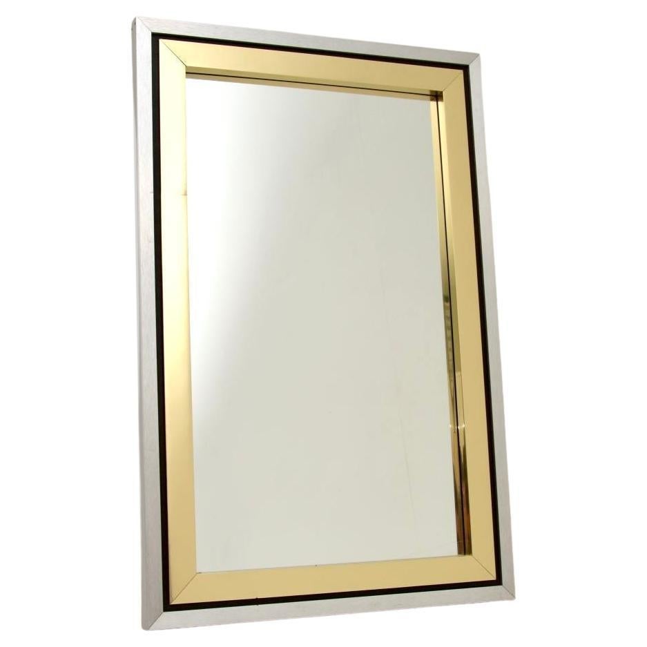 Vintage Italian Brass and Brushed Steel Mirror For Sale