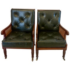 Pair of Antique Edwardian Quality Mahogany Library Bergere Armchairs