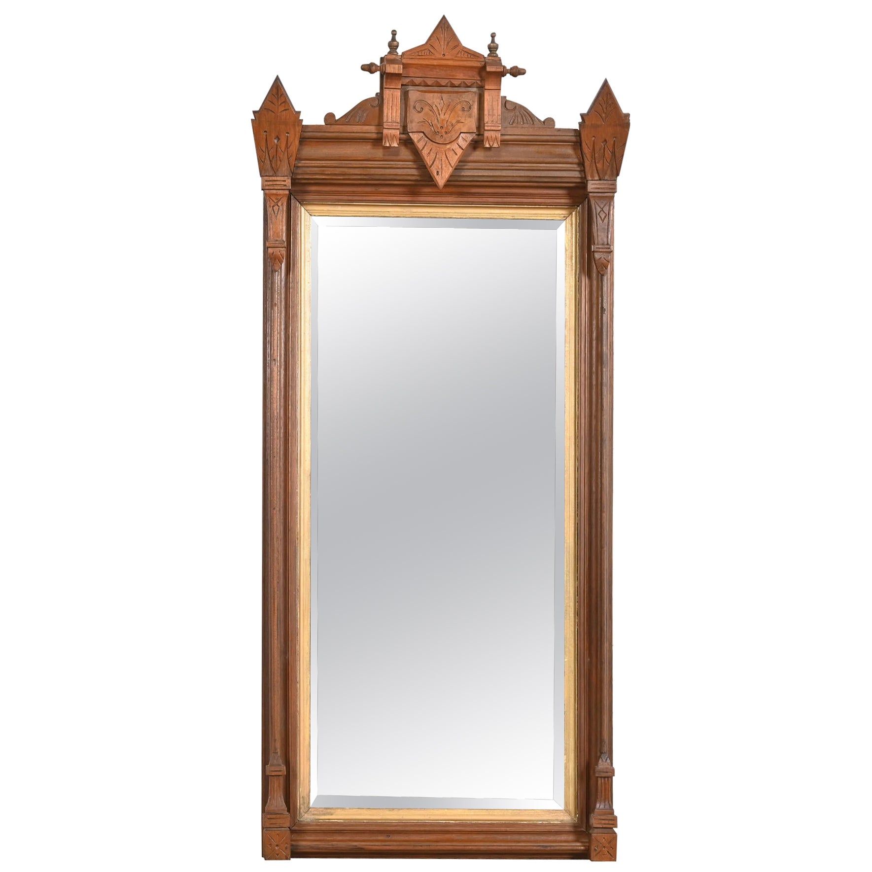 Herter Brothers Style Antique Victorian Eastlake Walnut and Parcel Gilt Mirror
