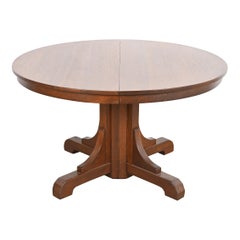 Table de salle à manger Mission en chêne Arts & Crafts Gustav Stickley, revernie