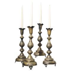 Fraget N Plaque Sabbath 19th Century Judaica Candlesticks