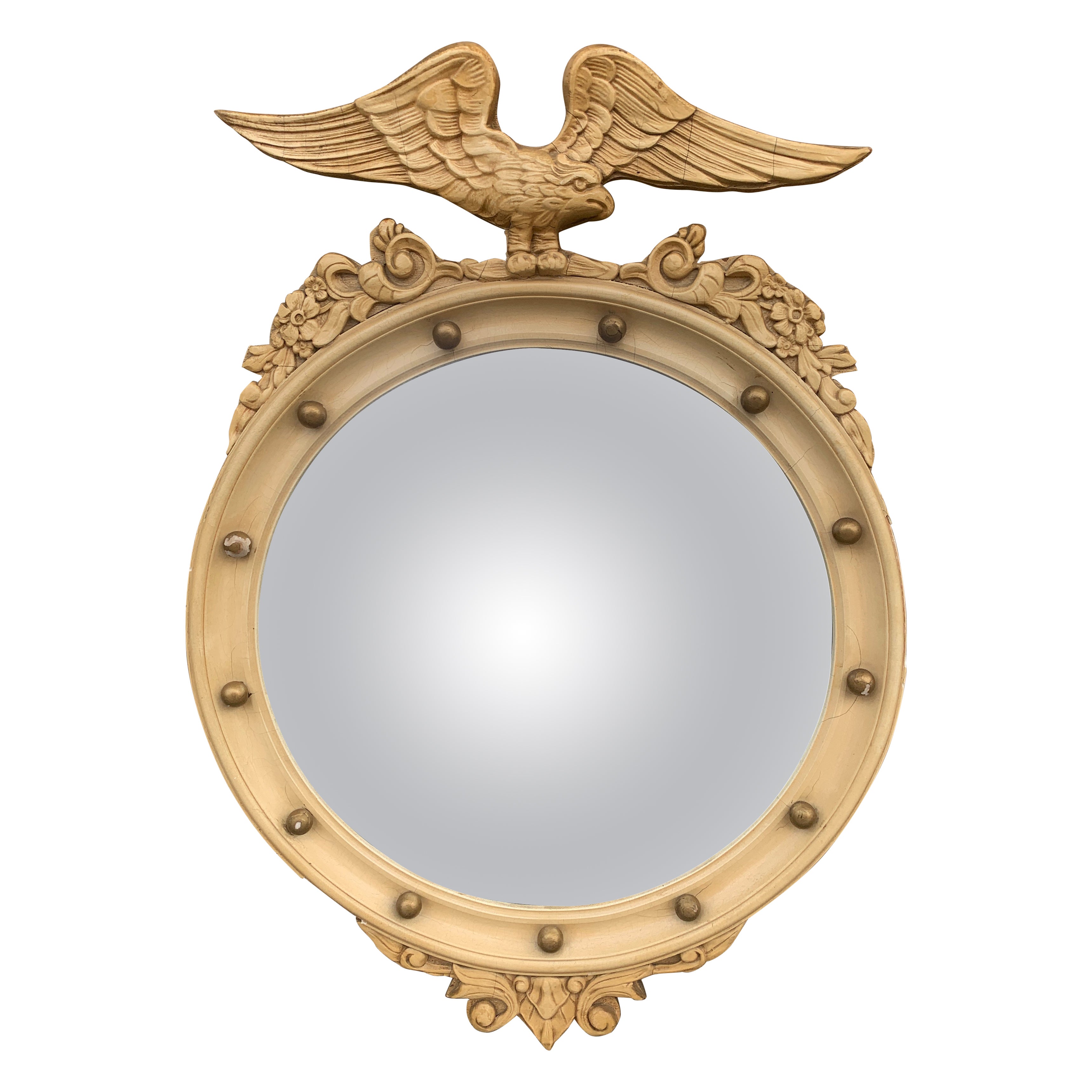 Amerikanische Federal Giltwood und Creme gemalt Eagle Bullseye konvexe Spiegel im Angebot