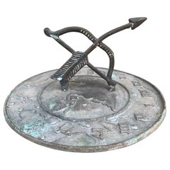 Vintage French Country Iron Garden Sundial With Arrow