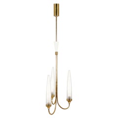 Mid-Century A. Lelii for Arredoluce (attr) Brass and Glass Chandelier 50s Italy
