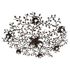 Huge Foliage Floral Flush Mount Light Fixture, Gilt Wrought Iron, 56 in