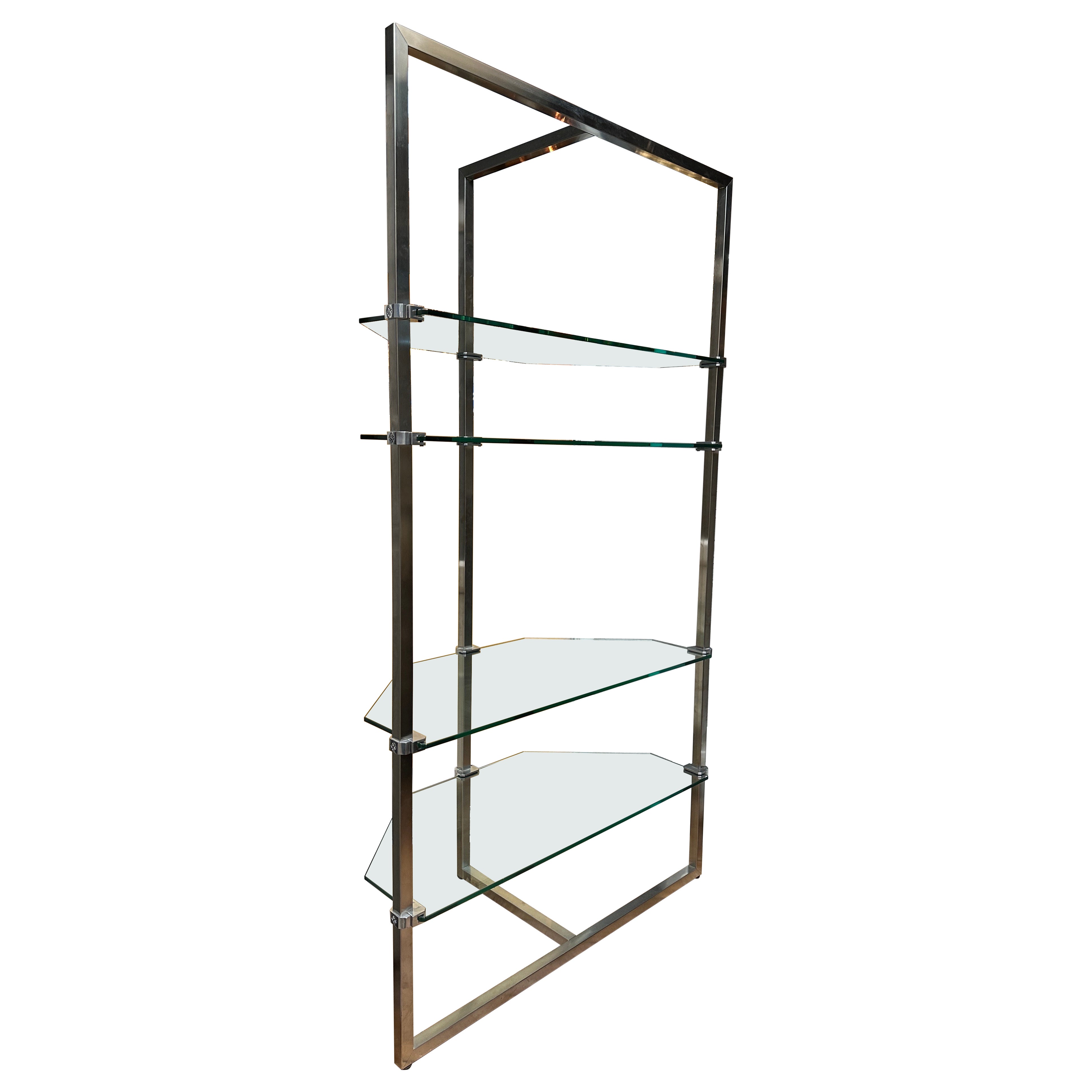 Grande étagère d'angle réglable en verre chromé de Peter Ghyczy