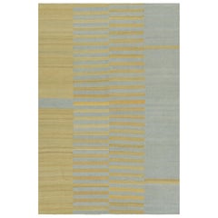 Rug & Kilim's Contemporary Kilim with Textural Gold, Cream and Blue Stripes (Kilim contemporain avec des rayures texturées or, crème et bleu)