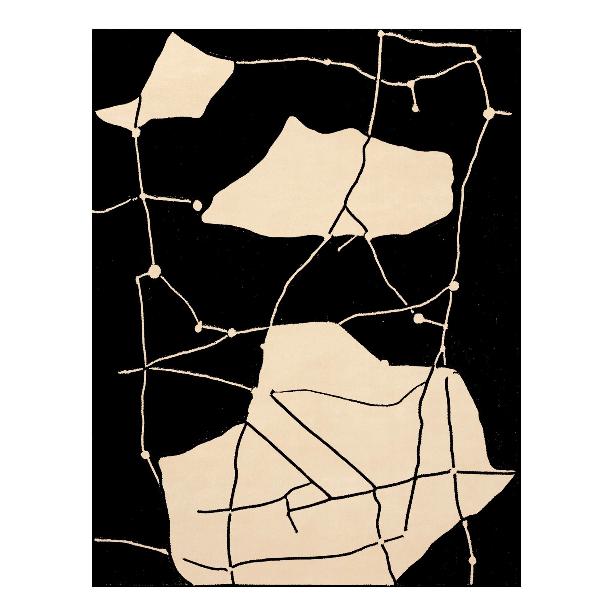 Modern Minimal Wool Black Rug Rectangular Organic Beige Abstract Patterns