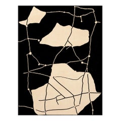 Modern Minimal Wool Black Rug Rectangular Organic Beige Abstract Patterns