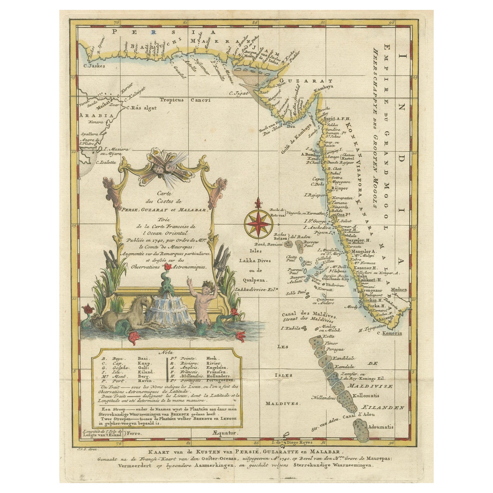 1773 Map of Persia, Gujarat & Malabar Coasts – Arabia to India, Hand-Colored