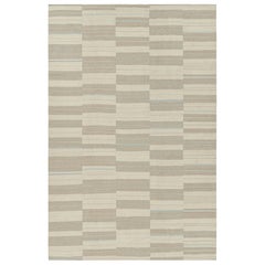 Rug & Kilim’s Contemporary Kilim with Textural Beige, Taupe and Blue Stripes