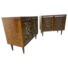 Armoires de rangement en bois ronce de style mi-siècle moderne, lot de 2