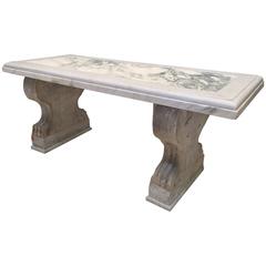 Marble Bench, Roman with carved Bases and Blue Cheese Marble top