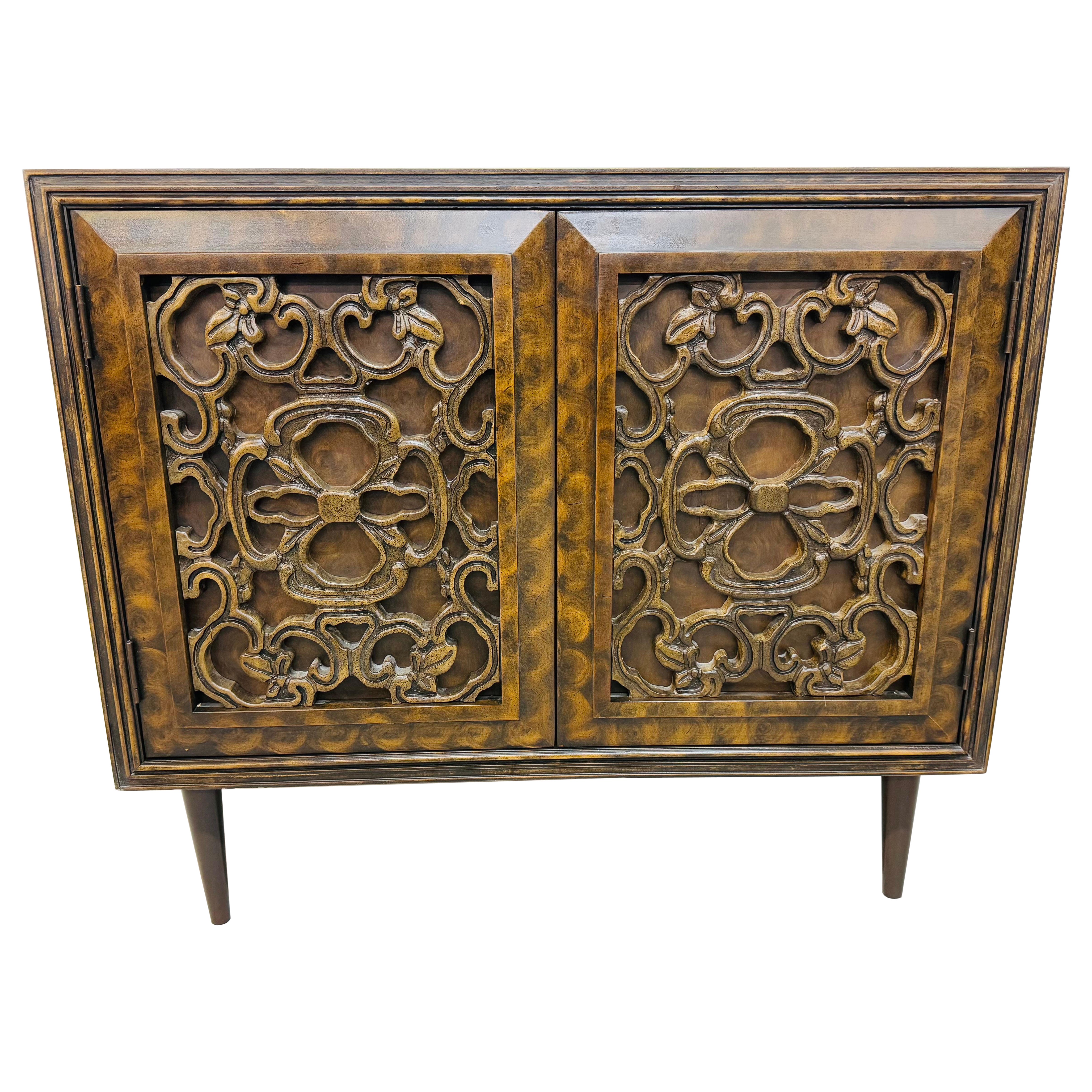 Mid-Century Modern Carved Burled Wood Bachelor Chest