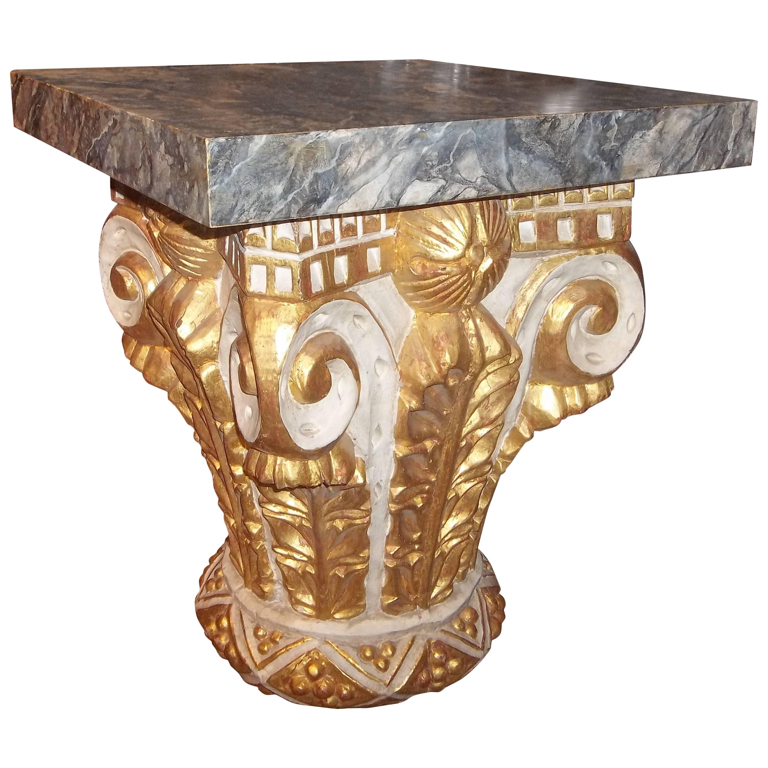 Giltwood and Paint Corinthian Column Capital Fragment Now a Table