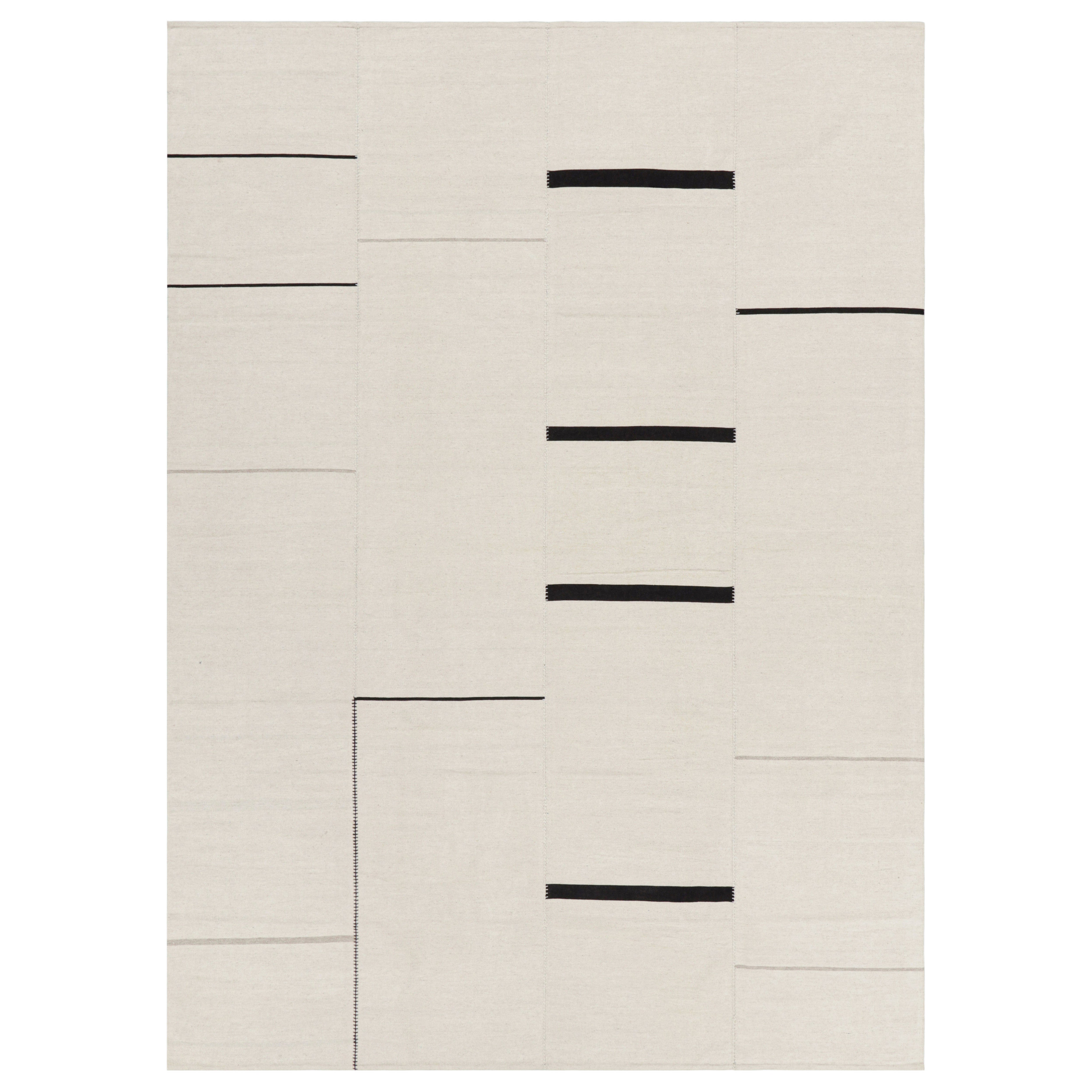 Rug & Kilim’s Contemporary Kilim, Cream White with Black Stripes