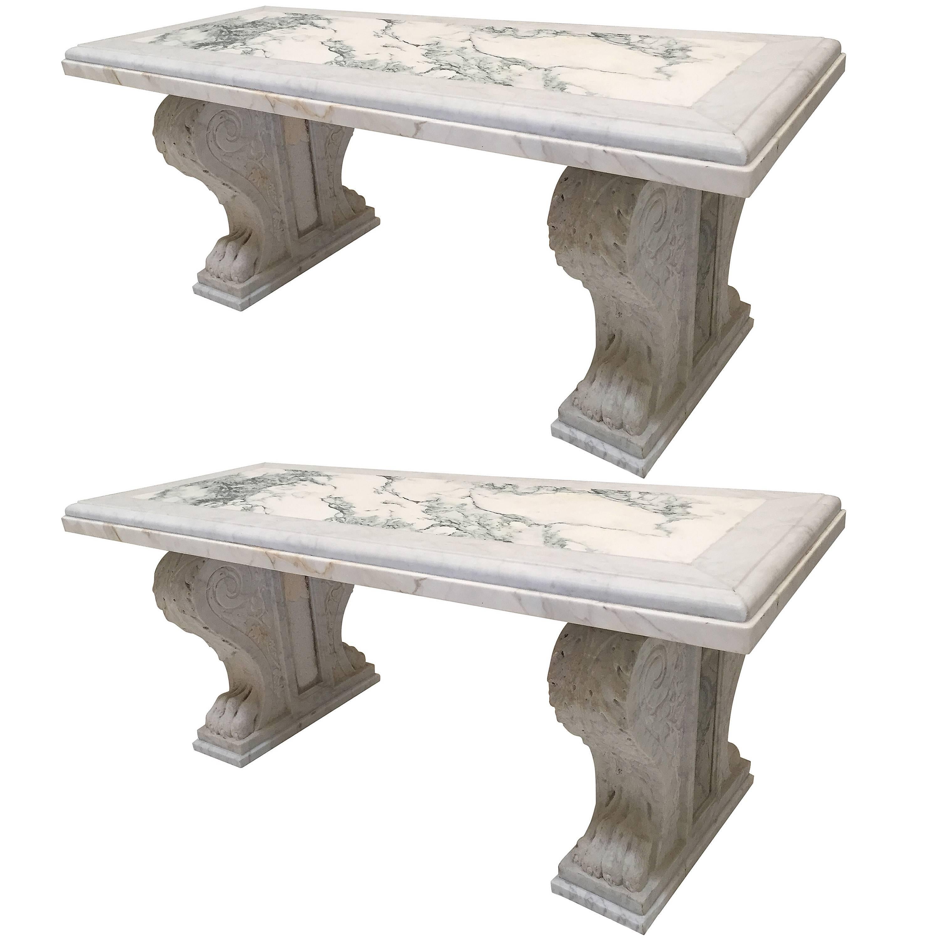 Fine Pair of Marble Benches
