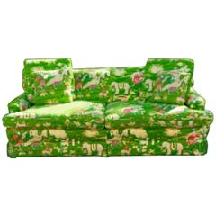 Bob Collins Linen Sofa Couch Chinoiserie Elephant Palm Beach Green Pagoda