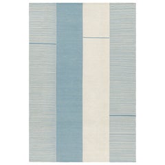 Rug & Kilim’s Contemporary Kilim with Textural Cream White and Blue Stripes