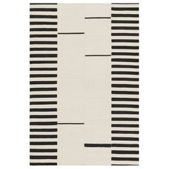 Rug & Kilim’s Contemporary Kilim with Textural Cream and Black Stripes