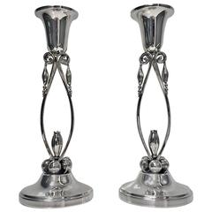 Pair of Jensen Style Sterling Silver Candlesticks, 20th Century