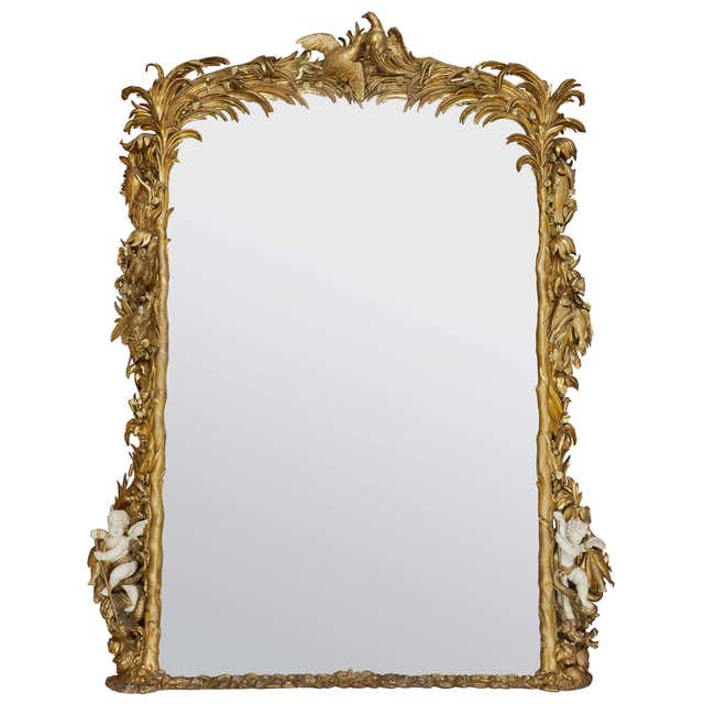 Dramatic, Monumental Rococo Florentine Giltwood Mirror with Matching ...